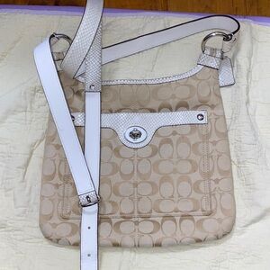 Coach Tan and White Signature Shoulder Bag